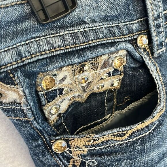 GRACE in LA Jeans Womens Sz 27 Blue Denim Stretch Rhinestone Bootcut Stone Wash - Picture 14 of 14